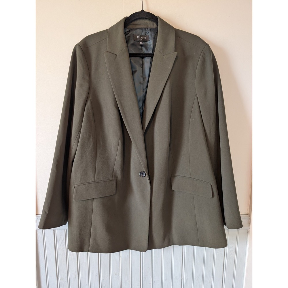 Talbots Plus Single Button Blazer 20W Olive Career Quiet Luxury Model Off Duty